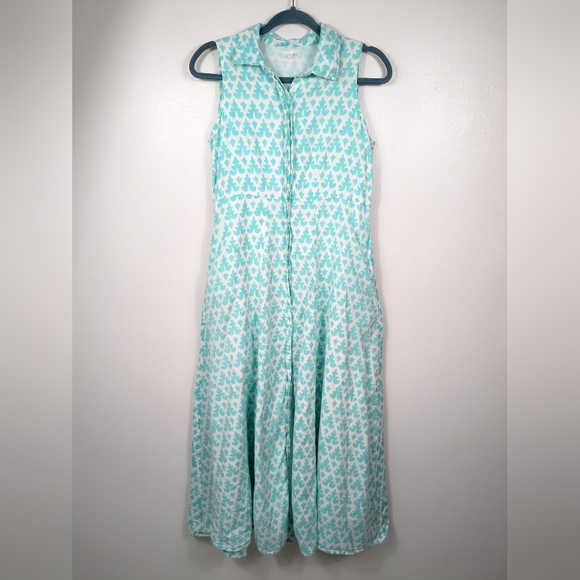 Livro Maxi Dress Womens Size Small Aqua White Boho Collared Button Front - Picture 9 of 14